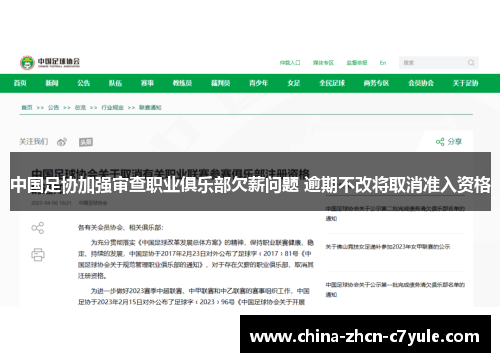 中国足协加强审查职业俱乐部欠薪问题 逾期不改将取消准入资格